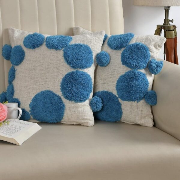 Blue Circle Tufted Cushion Cover