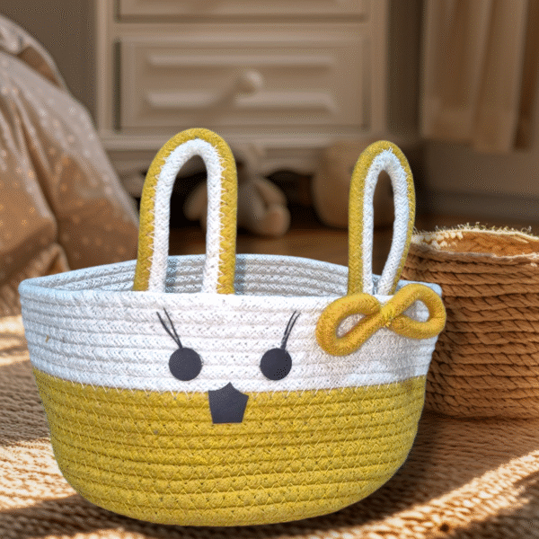 Cute Bow Cotton Jute Storage Basket